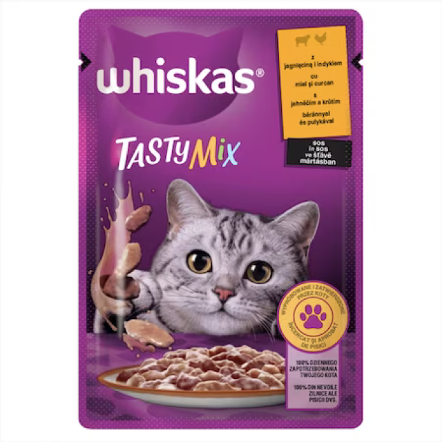 Hrana Uscata Pisici Whiskas Adulti 1an+ Tasty Mix Miel/Curcan in Sos Plic 85g